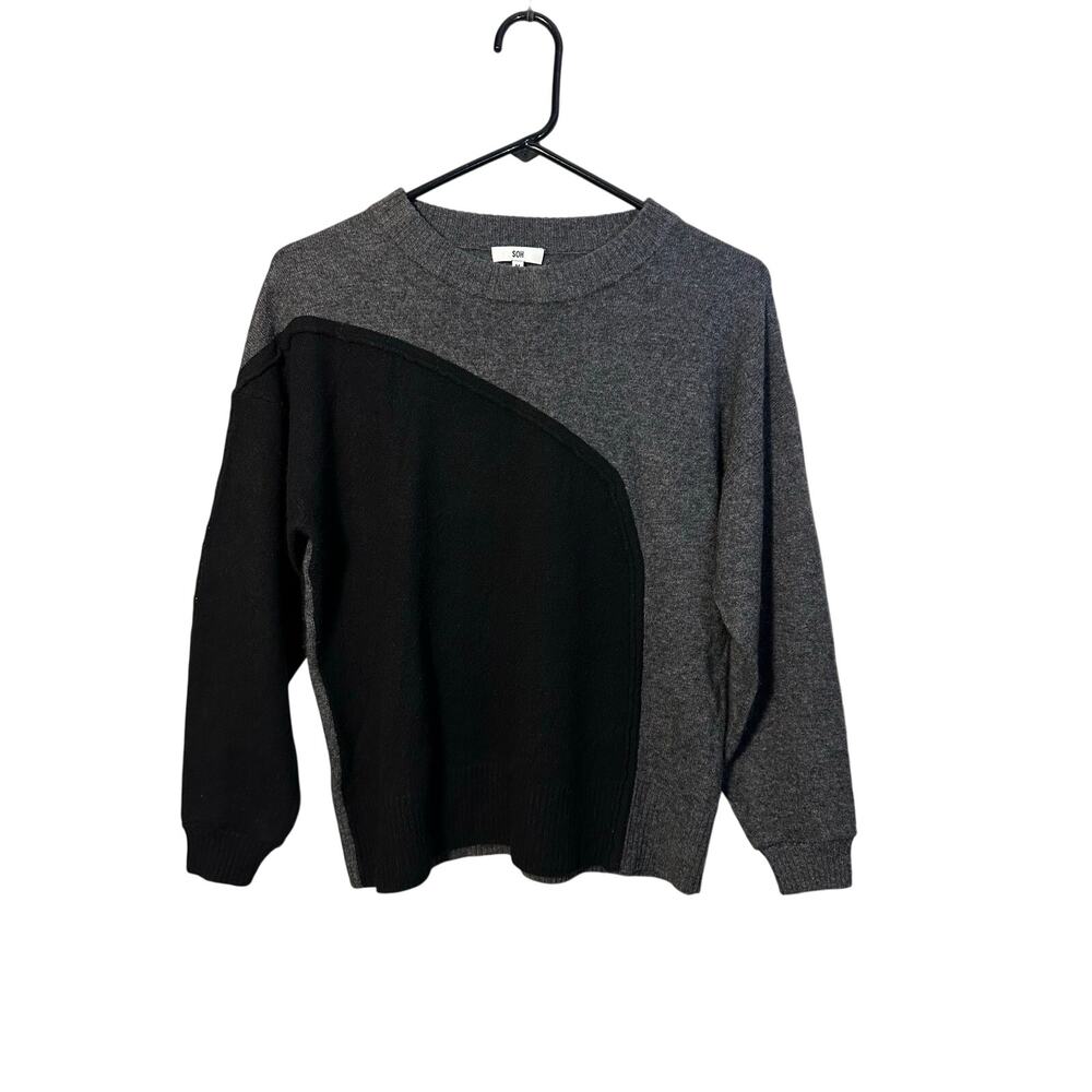 SOH Cashmere Extra Fine Merino Wool Crew Neck Sweater Color Block Womens Medium